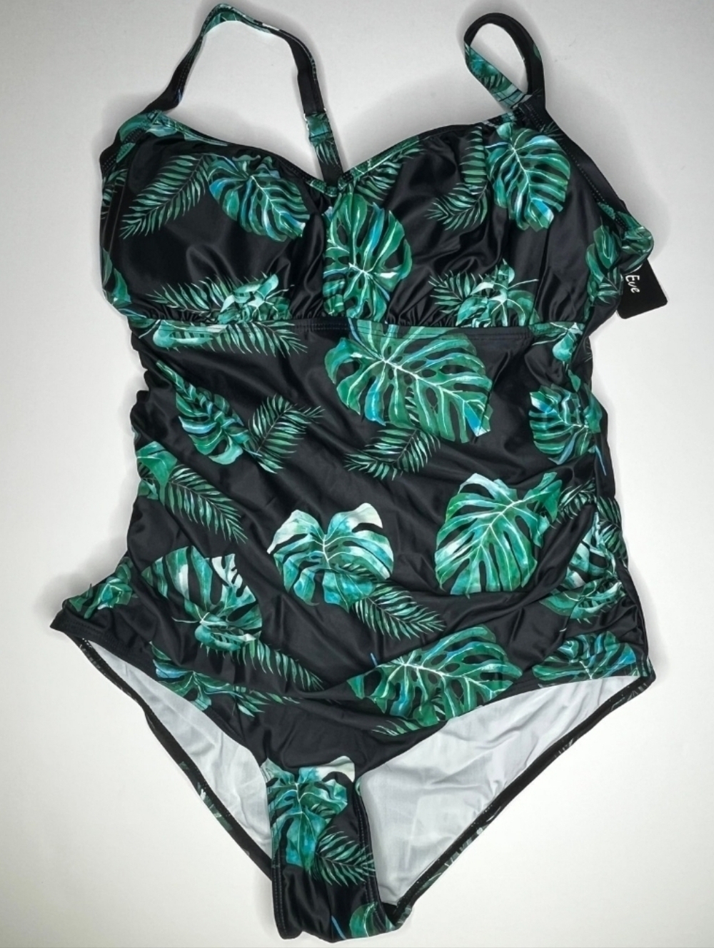 Aqua Eve Tropical Monstera Leaf One Piece Swimsuit Ruched Tummy Control Medium